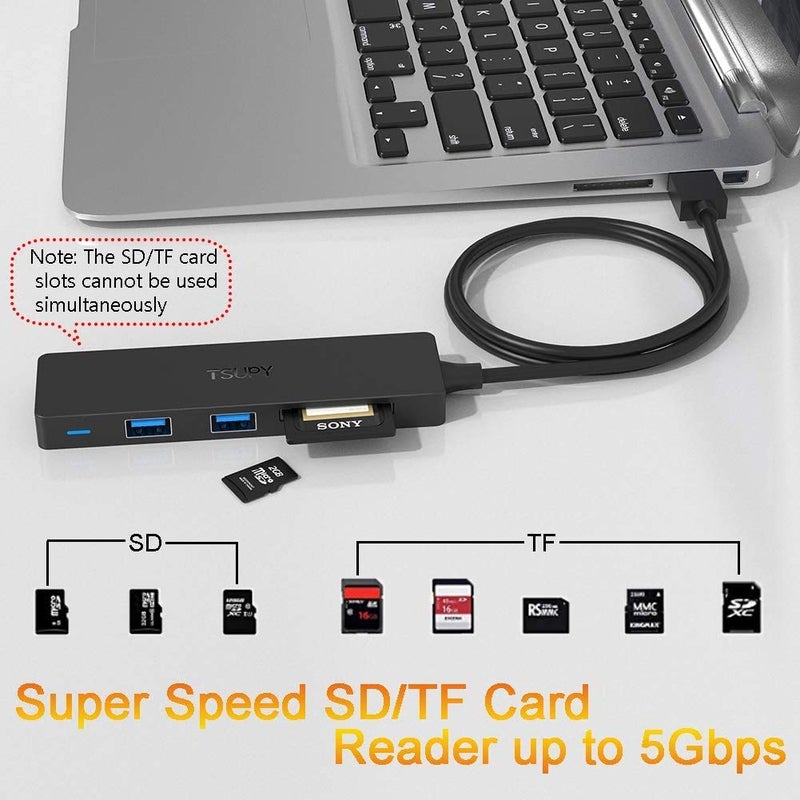 TSUPY USB Hub 3.0 Splitter, TSUPY USB 3.0 Hub Multi USB Adapter Port Expander with 4ft Cable, SD/TF Card Reader & 3 USB 3.0 Ports Compatible for PC, Laptops, Surface Pro, MacBook, iMac Pro - Image 5